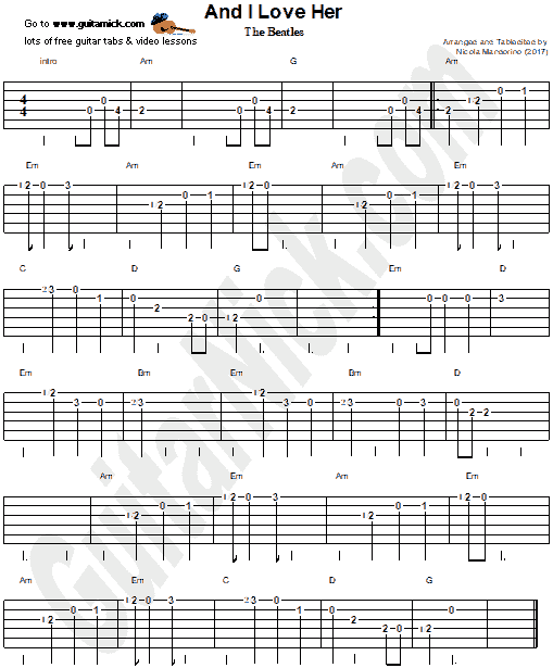 AND I LOVE HER - easy guitar tab