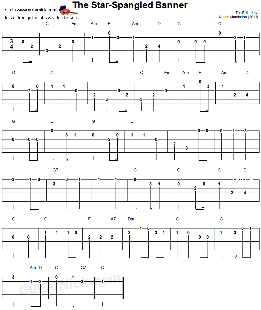 The Star Spangled-Banner - easy guitar tab